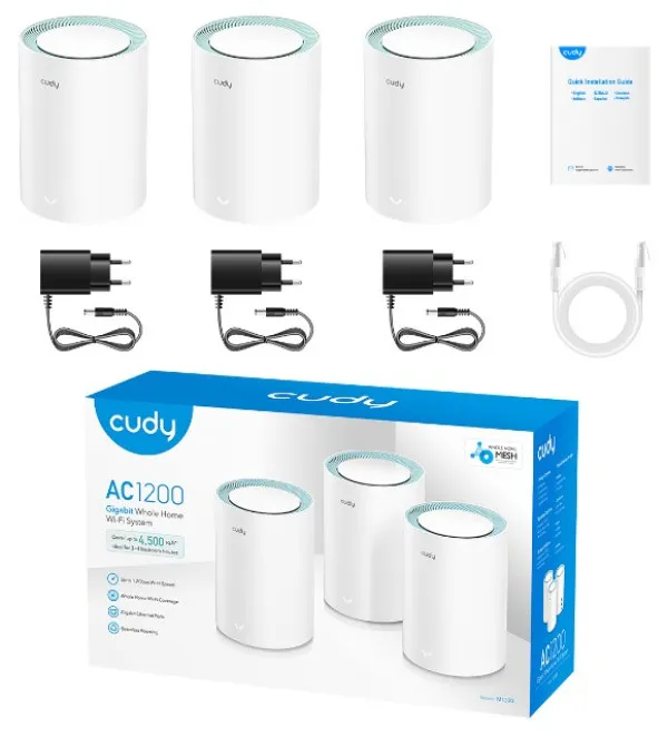 CUDY Cudy M1300 3-pack AC1200 Dual Band 2.4Ghz+5Ghz WiFi MESH, GiGABIT, 4x Antena 16MB/128DDR Slika 1