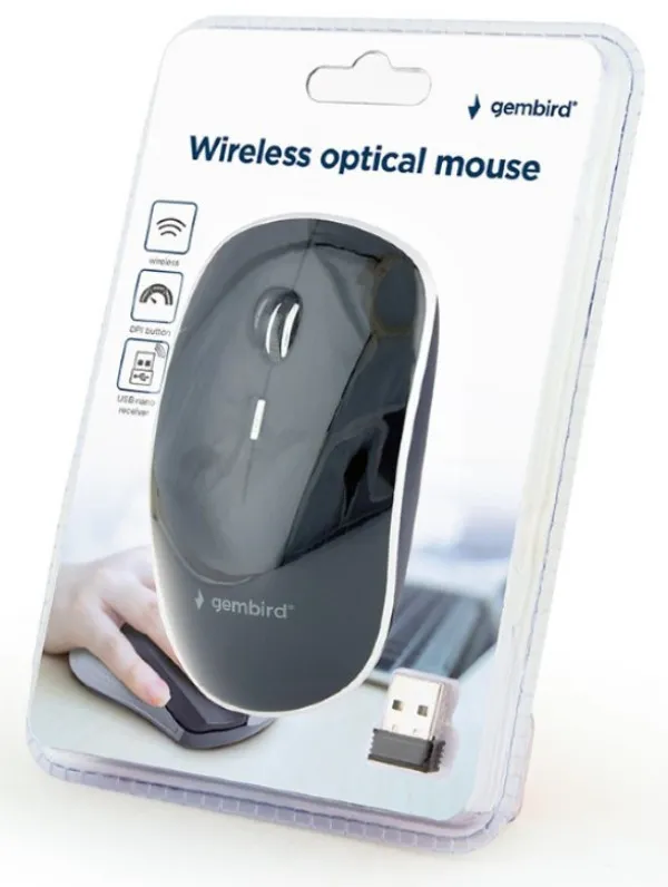 GEMBIRD MUSW-4B-01 Gembird Bezicni mis 2,4GHz opticki USB 800-1600Dpi black 115mm, visina-30mm fok Slika 3