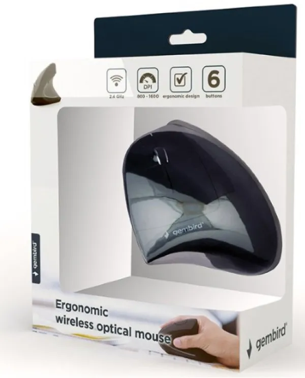GEMBIRD MUSW-ERGO-01 Gembird Bezicni Ergonomski 6-tastera opticki mis, crna 95mm Slika 3