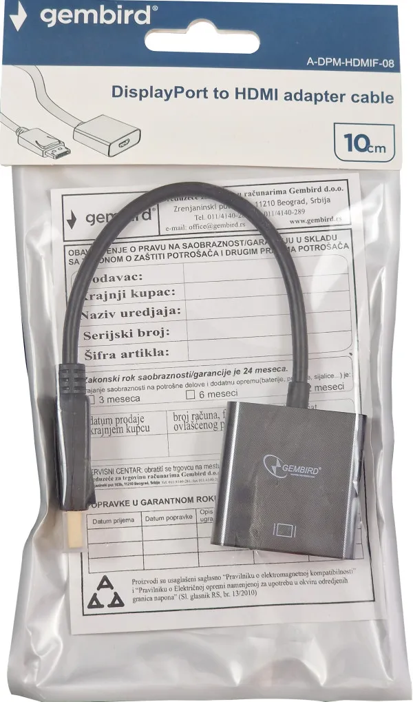 GEMBIRD A-DPM-HDMIF-08 ** Gembird DisplayPort v1 to HDMI adapter cable, black(alt A-DPM-HDMIF-002)(239) Slika 4