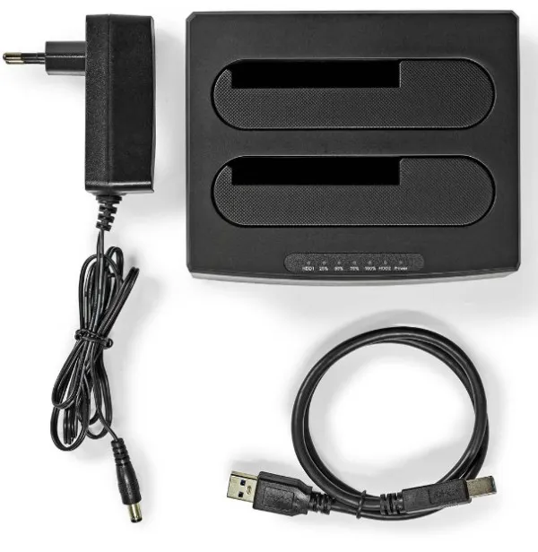 NEDIS HDDUDB3210BK Nedis USB 3.2 DUPLI docking station za 2.5/3.5 SATA hard diskove, Kloniranje max 8TB Slika 5