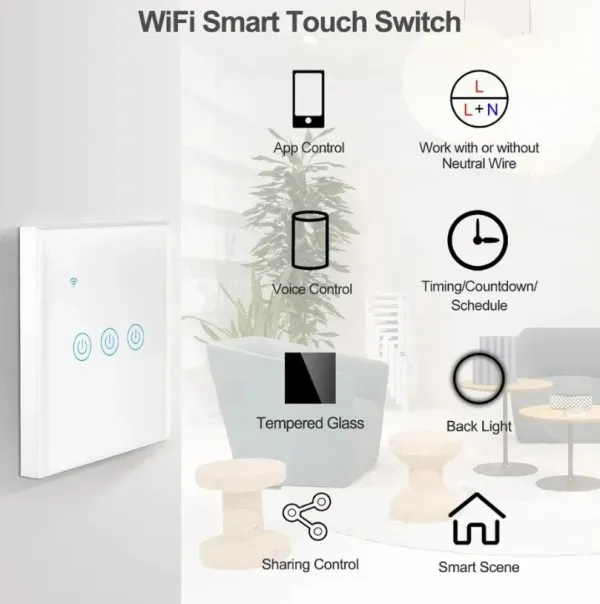 GEMBIRD TUYA-SMART-1 GANG-RSH-SP001 GMB WiFi  switch Alexa google home tempered glass touch Wireles remoteV2 Slika 4