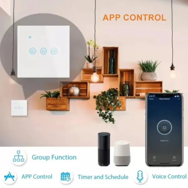 GEMBIRD TUYA-SMART-1 GANG-RSH-SP001 GMB WiFi  switch Alexa google home tempered glass touch Wireles remoteV2 Slika 3