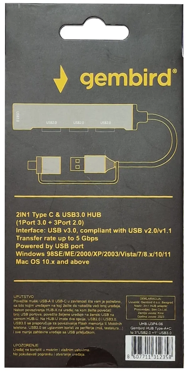 GEMBIRD UHB-U3P4-06 ** Gembird HUB Type-A+C to 3*USB2.0 + 1*USB3.0 Aluminum (287) Slika 4