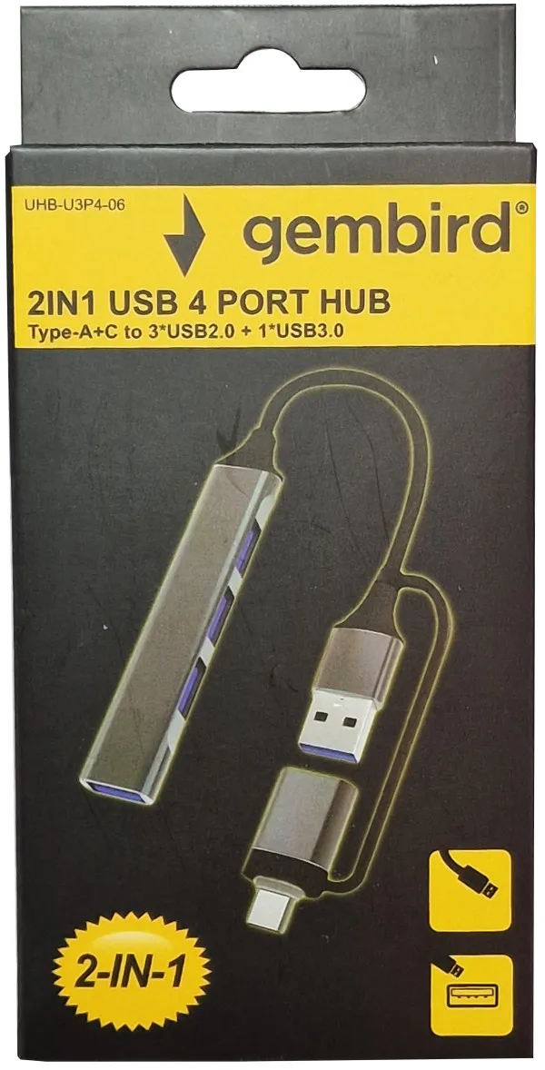 GEMBIRD UHB-U3P4-06 ** Gembird HUB Type-A+C to 3*USB2.0 + 1*USB3.0 Aluminum (287) Slika 1