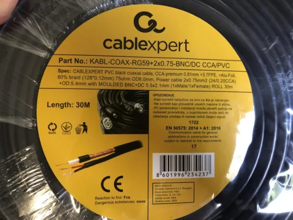 GEMBIRD KABL-COAX-RG59+2X0.75-BNC/DC-30M gotov krimpovan kabl za video nadzor sa BNC+DC krajevima CCA 30m Slika 1
