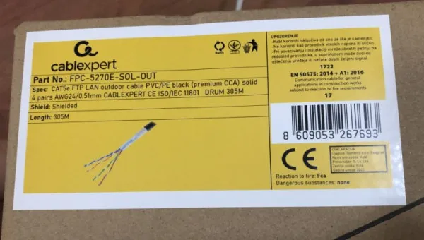 GEMBIRD FPC-5270E-SOL-OUT Gembird, FTP cat.5E Outdoor, solid 24AWG, 0.51mm PREMIUM CCA kotur pun presek 305m Slika 1