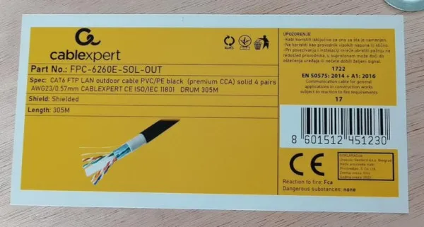 GEMBIRD FPC-6260E-SOL-OUT *Gembird, FTP cat.6 Outdoor, solid 23AWG, 0.57mm PREMIUM CCA kotur pun presek 305m Slika 2