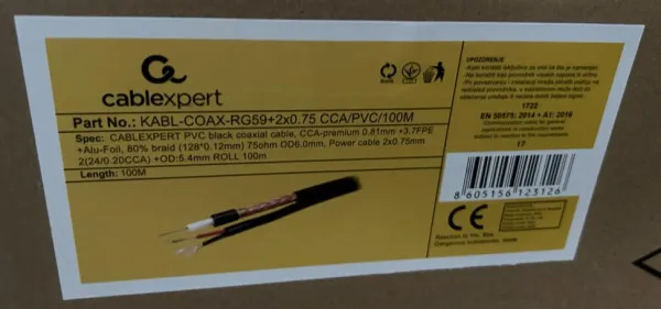 GEMBIRD KABL-COAX-RG59+2X0.75 CCA/PVC/100M Koaksialni kabl sa napojnim kablom 2x0,75mm black 100m Slika 4