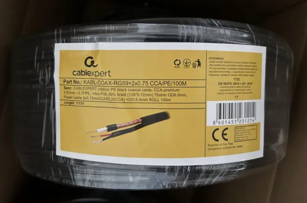 GEMBIRD KABL-COAX-RG59+2X0.75 CCA/PE/100M Outdoor Koaksialni kabl sa napojnim kablom 2x0,75mm black 100m Slika 2