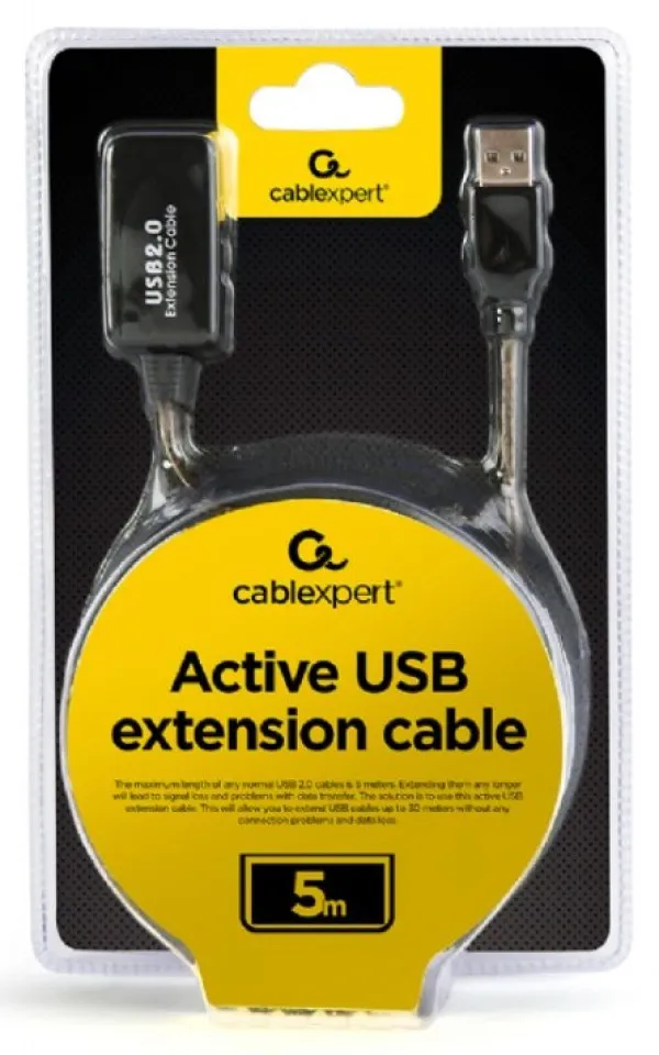 GEMBIRD UAE-01-5M Gembird USB 2.0 active extension cable, black color, bulk package, 5m Slika 5