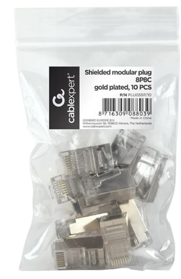 GEMBIRD PLUG5SP/10 Gembird shielded modular 30u gold plated LAN konektor CAT5 FTP SFTP RJ45 (pak.10kom) Slika 1