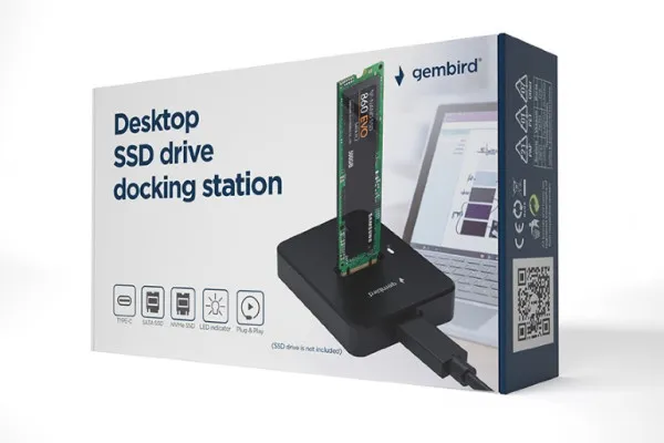 GEMBIRD DD-U3M2 Gembird Desktop USB Type-C M.2 SATA & NVME SSD drive docking station, black Slika 5