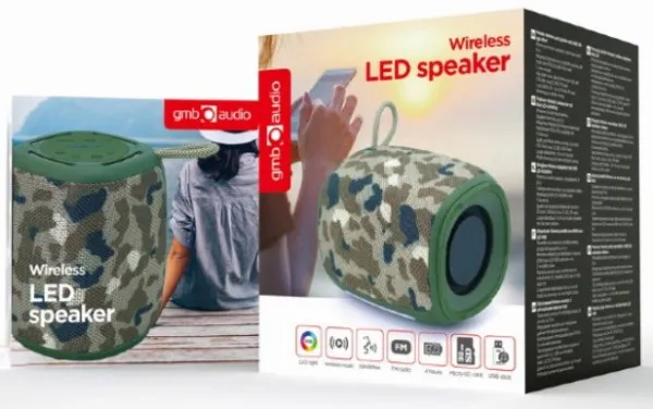 GEMBIRD SPK-BT-LED-03-CM Gembird Portable RGB LED Bluetooth speaker 5W, BT, FM, TF, USB, Handsfree, camo Slika 1