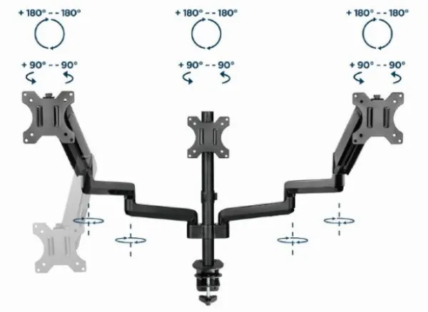 GEMBIRD MA-DA3-01 Gembird Podesivi stoni drzac za monitor sa tri ruke, tilt, 17-27 max.7kg Slika 2