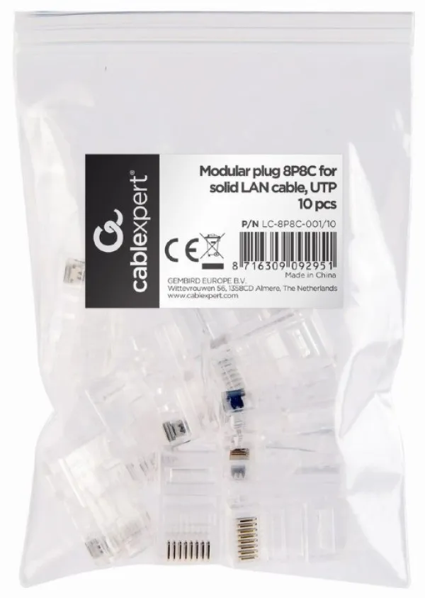 GEMBIRD LC-8P8C-001/10 Modular plug RJ45 8P8C 30u CAT5 UTP gold plated, 10 u pakovanju / CENA PO PAKOVANJU Slika 2