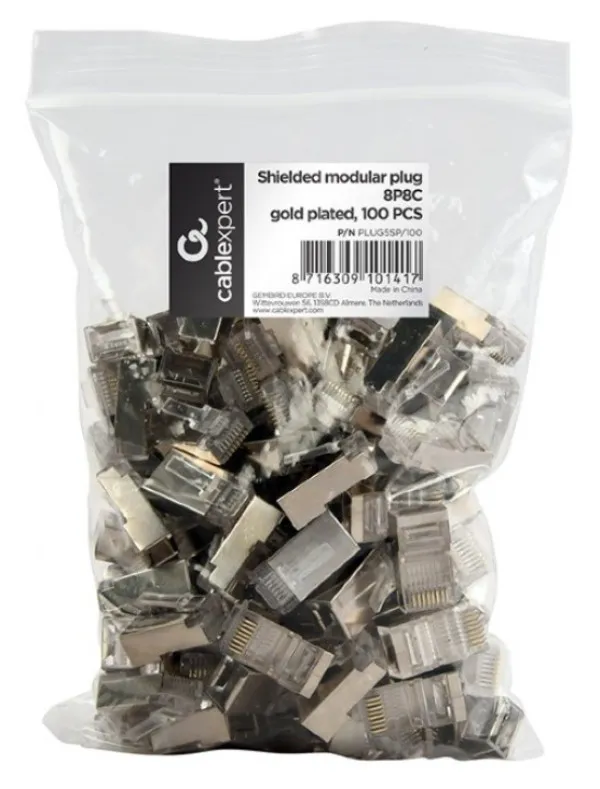 GEMBIRD PLUG5SP/100 Gembird shielded modular 30u gold plated LAN konektor CAT5 FTP SFTP, RJ45(pak.100kom) Slika 2