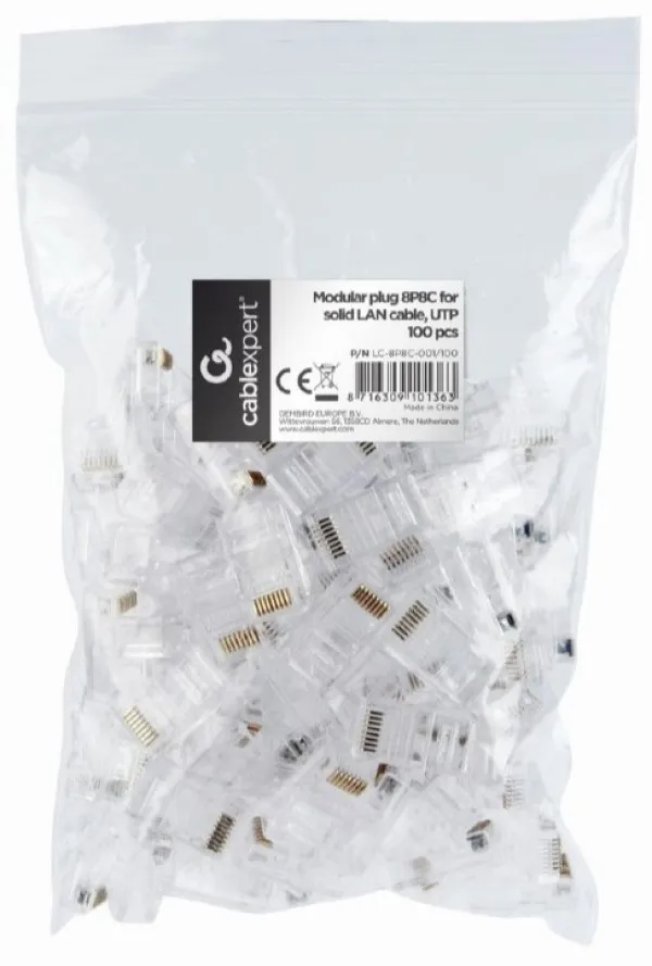 GEMBIRD LC-8P8C-001/100 Modular plug RJ45 8P8C 30u CAT5 UTP gold plated,100 u pakovanju / CENA PO PAKOVANJU Slika 1