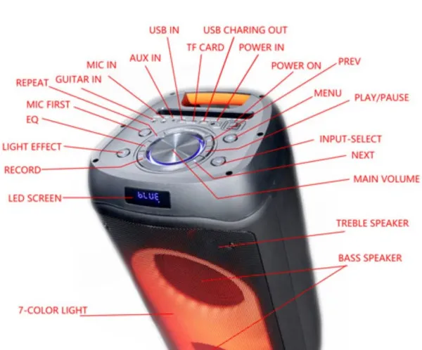 MICROLAB Microlab PT802W karaoke zvucnik 200W, Bluetooth, LED, 11,1V/4400mAh, TWS, Aux, USB, microSD, + Mic*2 Slika 2