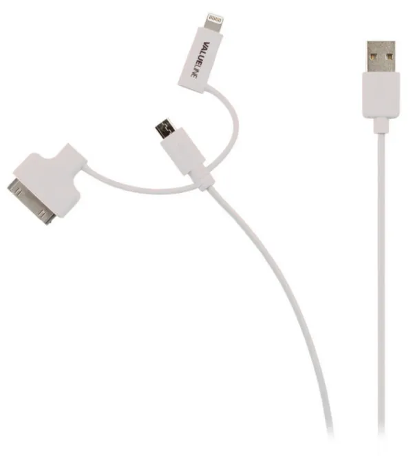 NEDIS VLMP39410W1.00 Nedis 3 u 1 Sync and Charge Cable USB-A Male - Micro B Male 1.00 m White + 30-Pin Doc Slika 2