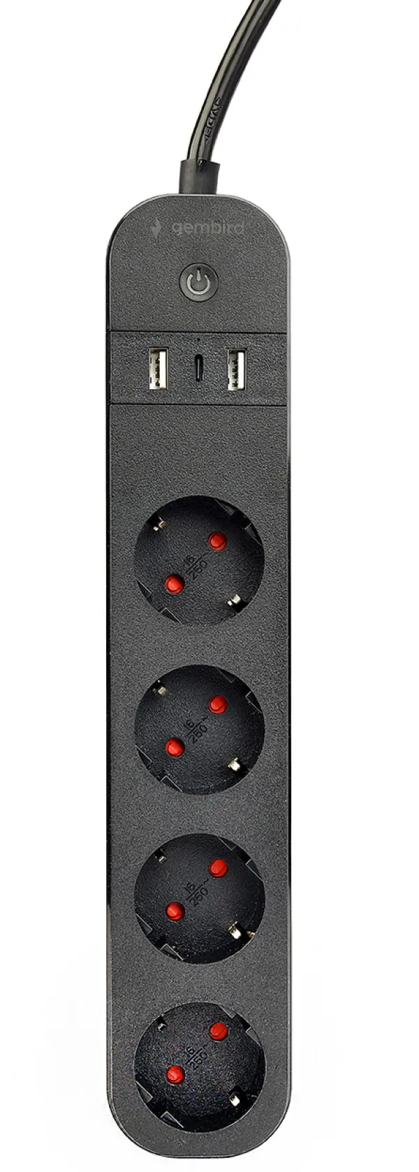 TSL-PS-S4U-01 Gembird pametni produzni kabl sa USB punjenjem, 4 uticnice, 1,5m crni Slika 4