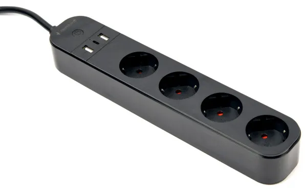 TSL-PS-S4U-01 Gembird pametni produzni kabl sa USB punjenjem, 4 uticnice, 1,5m crni Slika 5