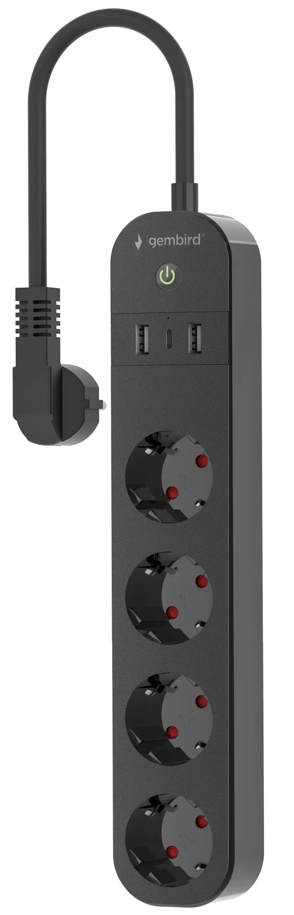 TSL-PS-S4U-01 Gembird pametni produzni kabl sa USB punjenjem, 4 uticnice, 1,5m crni Slika 6