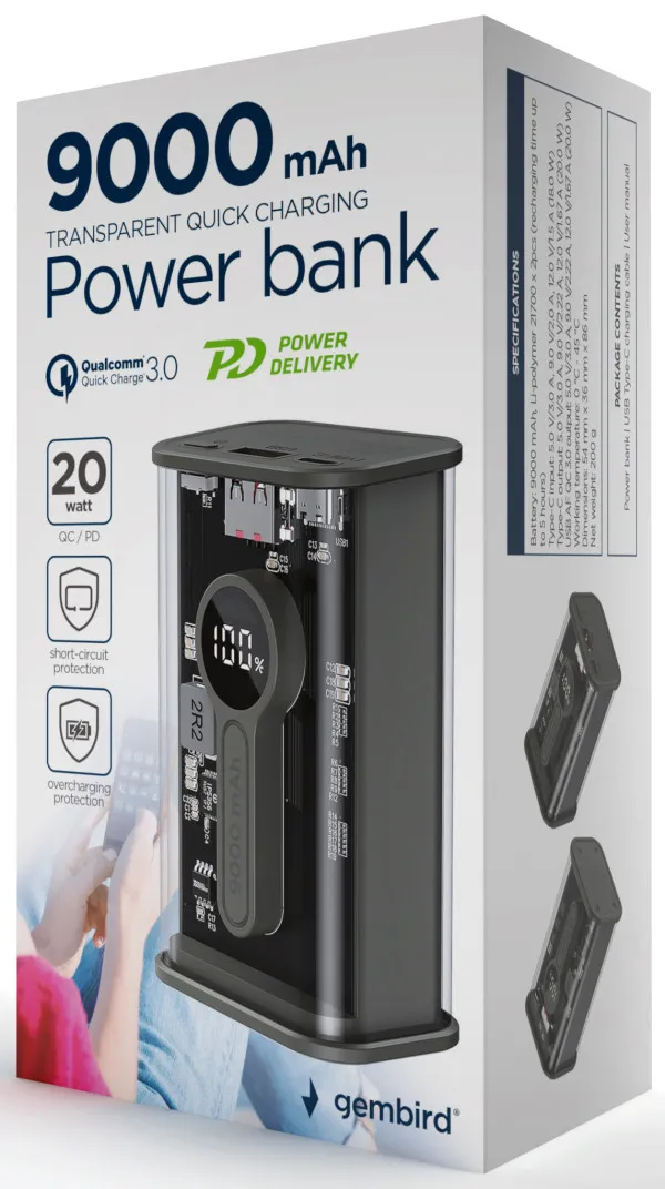 GEMBIRD PB09-TQC3-01 Gembird power bank 9000 mAh, crni Slika 4