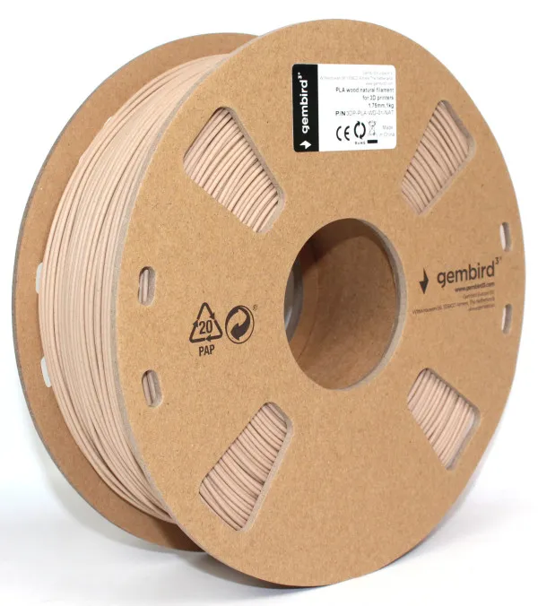 GEMBIRD 3DP-PLA-WD-01-NAT PLA Filament za 3D stampac 1.75mm, kotur 1KG wood natural Slika 3