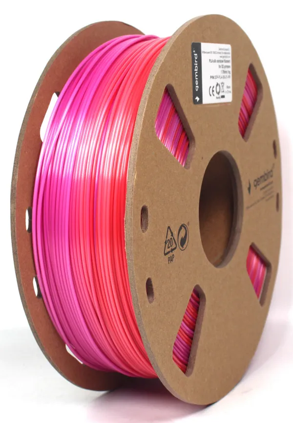 GEMBIRD 3DP-PLA-SK-01-RP PLA Svilenkasti duga Filament za 3D stampac 1.75mm, kotur 1KG red/purple Slika 1