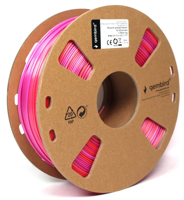 GEMBIRD 3DP-PLA-SK-01-RP PLA Svilenkasti duga Filament za 3D stampac 1.75mm, kotur 1KG red/purple Slika 3