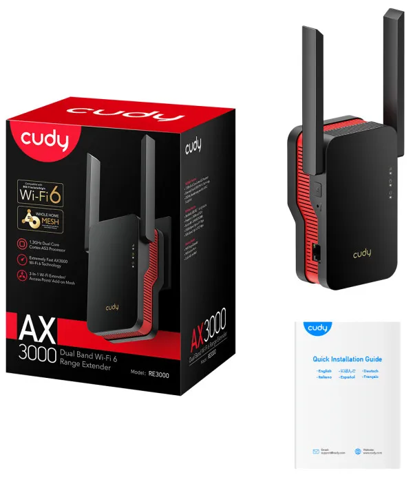 CUDY Cudy RE3000 AX3000 Wi-Fi 6 Range Extender, Dual Band 2.4+5Ghz,2x5dBi, 1xLAN, AP, Add-On mesh, LED Slika 6