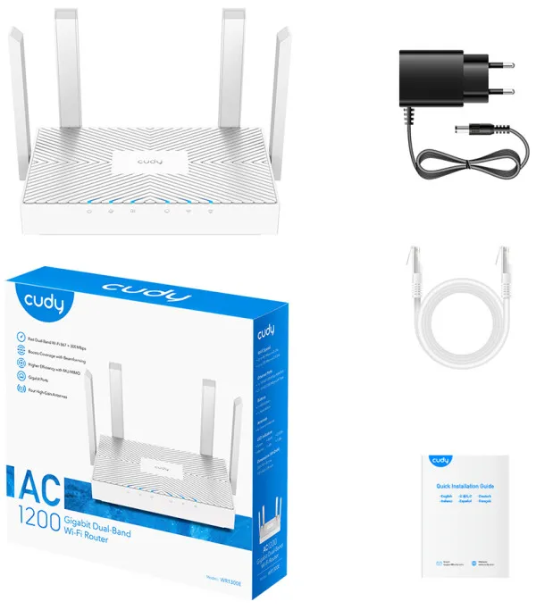 CUDY Cudy WR1300E AC1200 Dual Band 2.4+5Ghz Wi-Fi Ruter 1W/3LAN Gbit,4x5dBi Wisp/AP/REP Slika 1