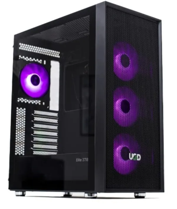 UGD Kuciste Elite 3718 Midi Tower, ATX, ugradjena 4 RGB kulera, Crno Slika 3