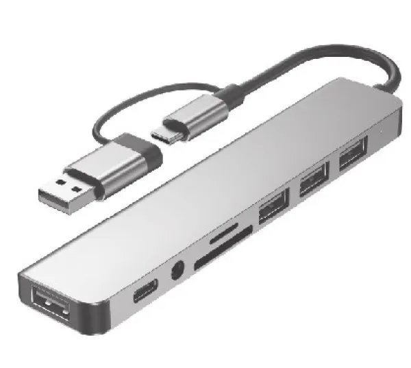 GEMBIRD A-CM-COMBO8-06 ** Gembird USB-A + USB-C multi-port 8-in-1 USB3.0+USB2.0+SD+3.5mm+Data (759) Slika 3
