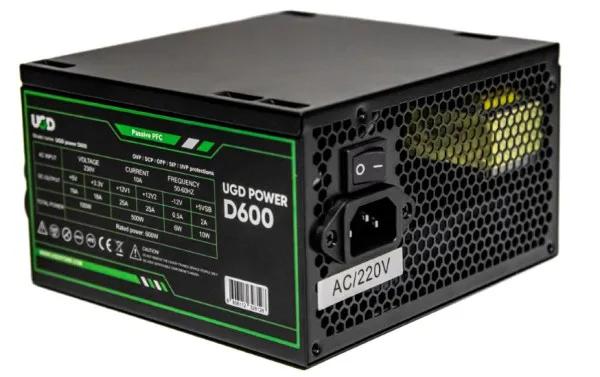 Napajanje D600 600W UGD Power 12cm FAN, 20+4pin, 4+4pin, 3xSATA, 1xIDE, 2x6+2pin Black Slika 3