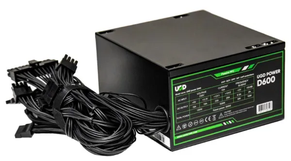 Napajanje D600 600W UGD Power 12cm FAN, 20+4pin, 4+4pin, 3xSATA, 1xIDE, 2x6+2pin Black Slika 8