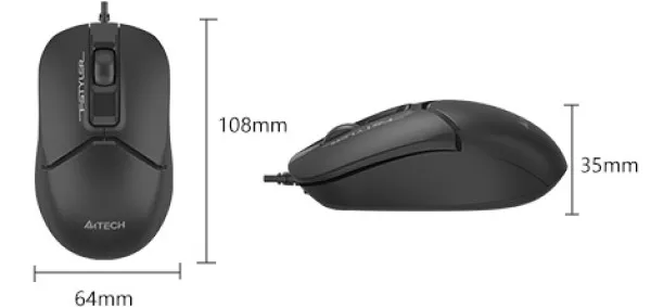 A4 TECH A4-FM12T A4Tech Fstyler opticki mis, 1200Dpi, 108mm, Silent, USB-C/A, BLACK Slika 2