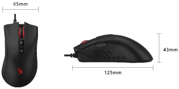 A4 TECH A4-ES5 A4Tech Bloody Gejmerski opt. mis, 1000Hz/1000-3200Dpi, Black USB 125mm Slika 4