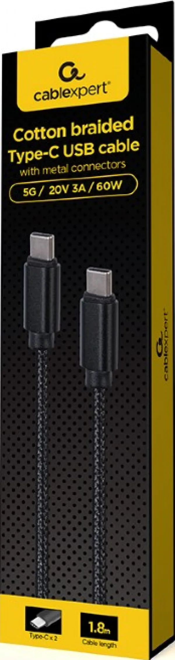 GEMBIRD CCDB-mUSB2B-CMCM-6 Gembird Pamučno pleteni Tip-C muški-muški USB kabl sa metalnim konektorima, 1,8 m Slika 1