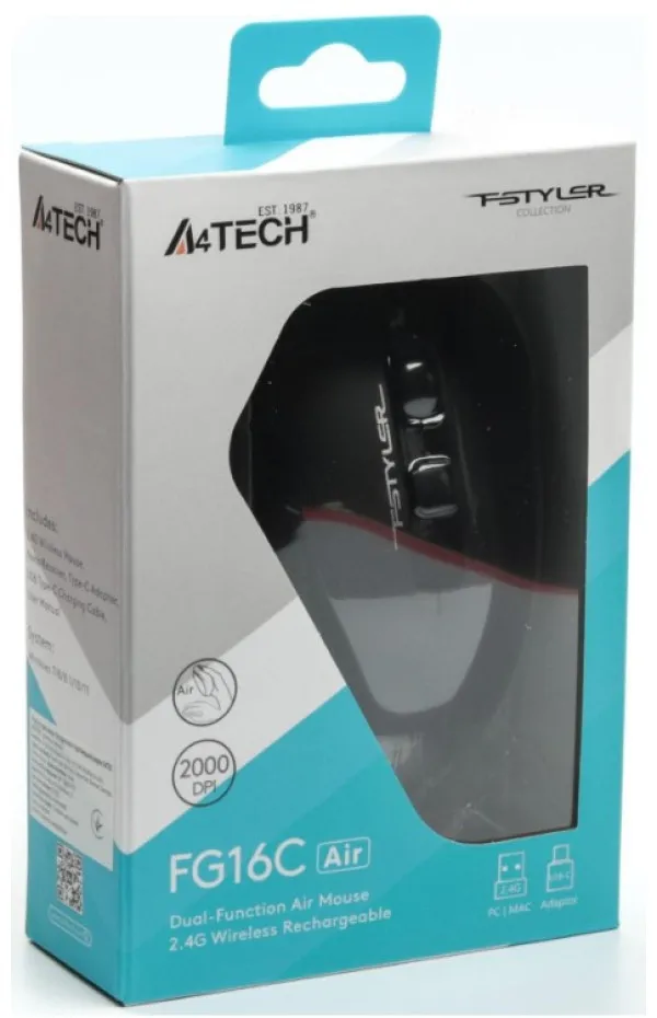 A4 TECH A4-FG16C Air BLACK A4Tech Fstyler DESK+AIR bezicni opticki mis 2.4Ghz,1000-2000Dpi,rechargeable 109m Slika 7