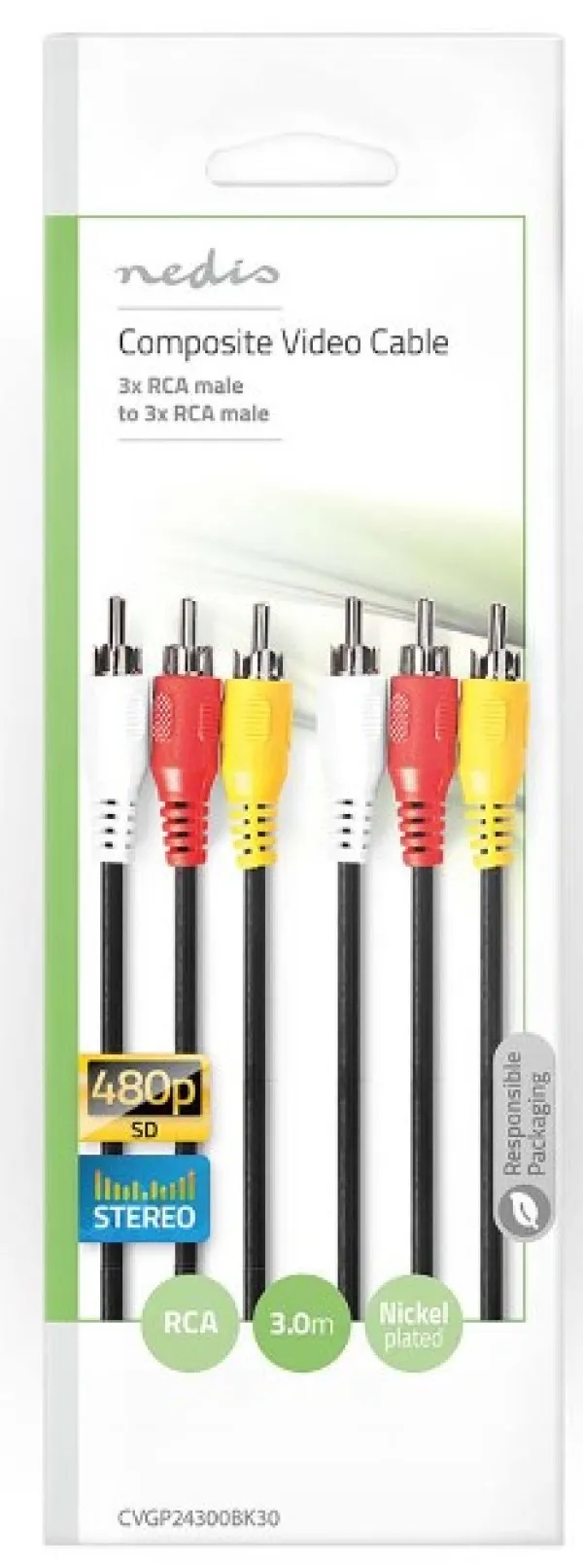 NEDIS CVGP24300BK30 Kabl 3xRCA muski - 3xRCA muski 3m Slika 3