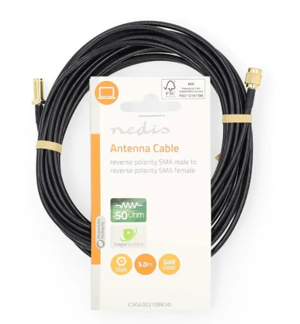 NEDIS CSGL02210BK50 RP SMA Muski na RP SMA zenski, Gold Plated, 50 Ohm 5m Slika 2