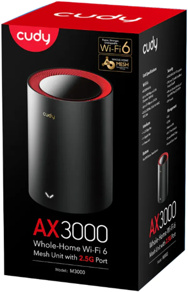 CUDY Cudy M3000 1-Pack AX3000 Dual Band 2.4Ghz+5Ghz WiFi6 MESH, 2.5G WAN+GE LAN, 5x Antena 128MB/256DDR Slika 4