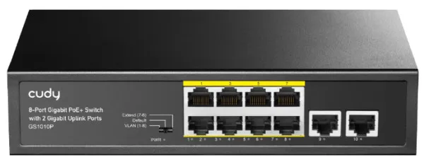 CUDY Cudy GS1010PS2 8-Port Gigabit PoE+ Switch with 2 Gigabit Uplink ports and 2 Gigabit SFP slot 120W Slika 5
