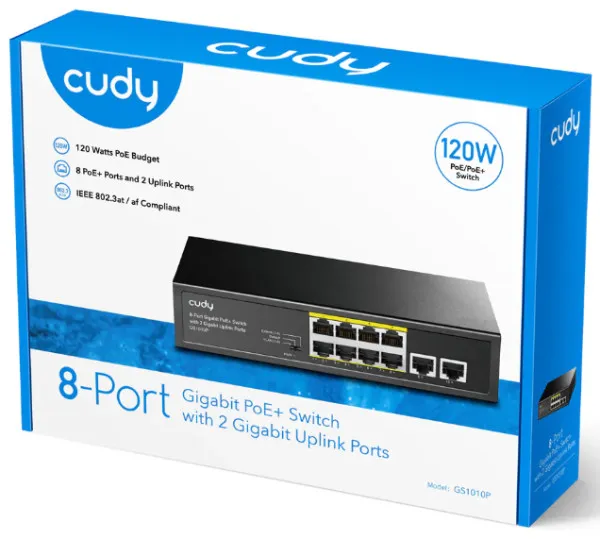 CUDY Cudy GS1010PS2 8-Port Gigabit PoE+ Switch with 2 Gigabit Uplink ports and 2 Gigabit SFP slot 120W Slika 4