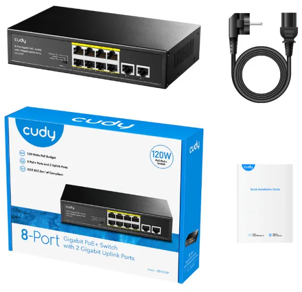 CUDY Cudy GS1010PS2 8-Port Gigabit PoE+ Switch with 2 Gigabit Uplink ports and 2 Gigabit SFP slot 120W Slika 7