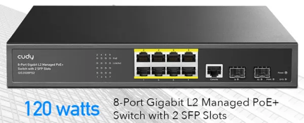 CUDY Cudy GS2008S2 8-Port Layer 2 Managed Gigabit Switch with 2 Gigabit SFP Slots Slika 1