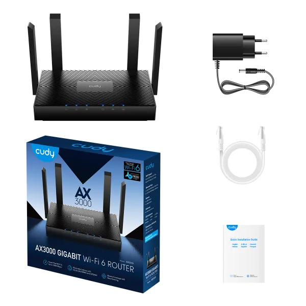 CUDY Cudy WR3000 AX3000 WIFI6 Dual Band 2.4+5Ghz Wi-Fi Ruter 1W/4LAN Gbit,4x5dBi 160MHz, Wisp/AP/REP Slika 1