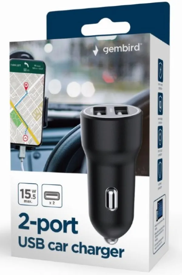 GEMBIRD TA-UC-2A15-CAR-01 Gembird 2-port USB car charger, 3.1A, 15.5W, black Slika 2